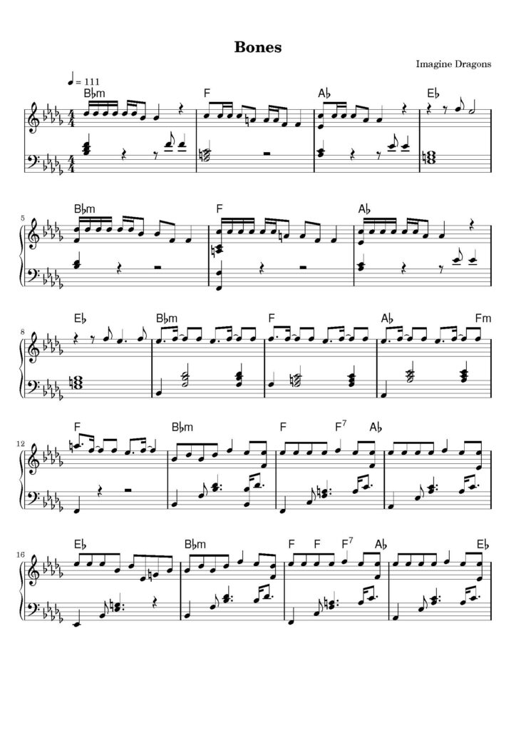 nuty na pianino do utworu bones