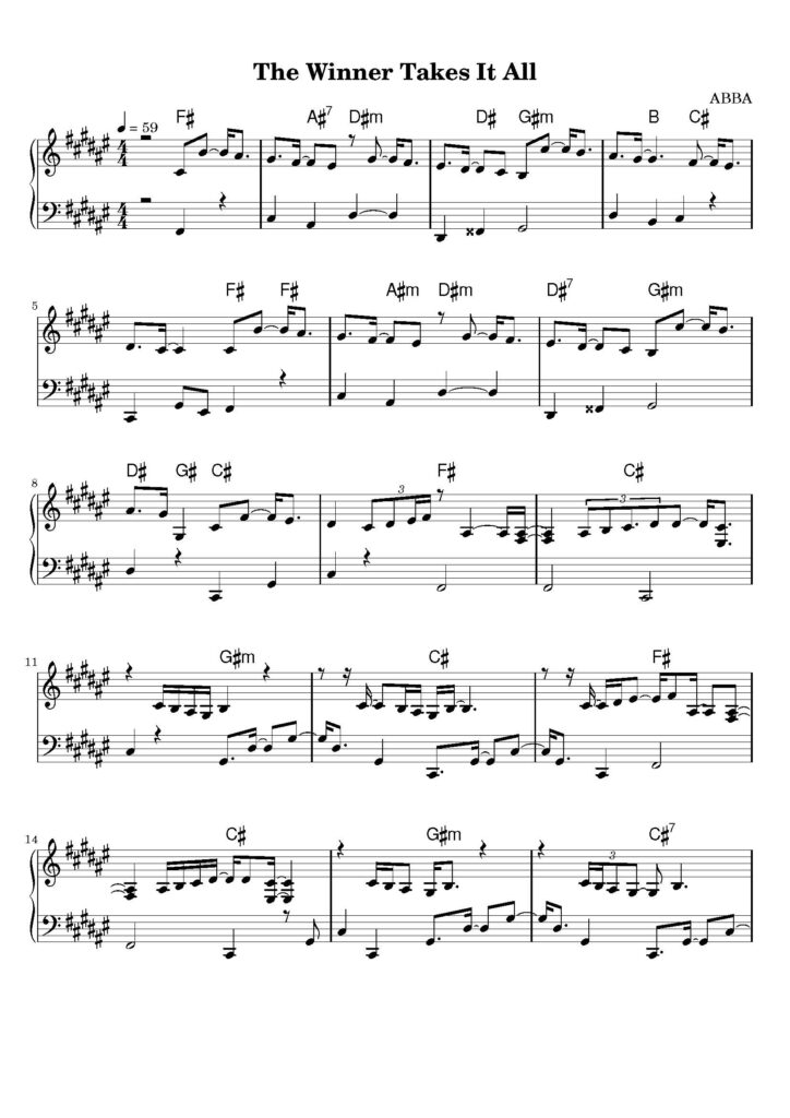 the winner takes it all piano sheet music