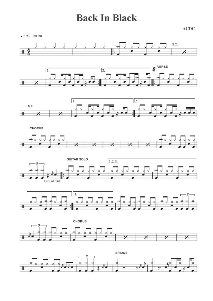 nuty na perkusję do utworu back in black