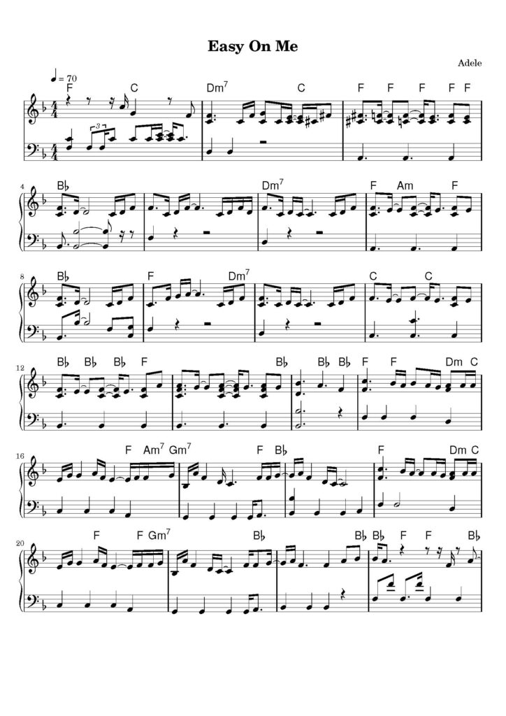 easy on me piano sheet music