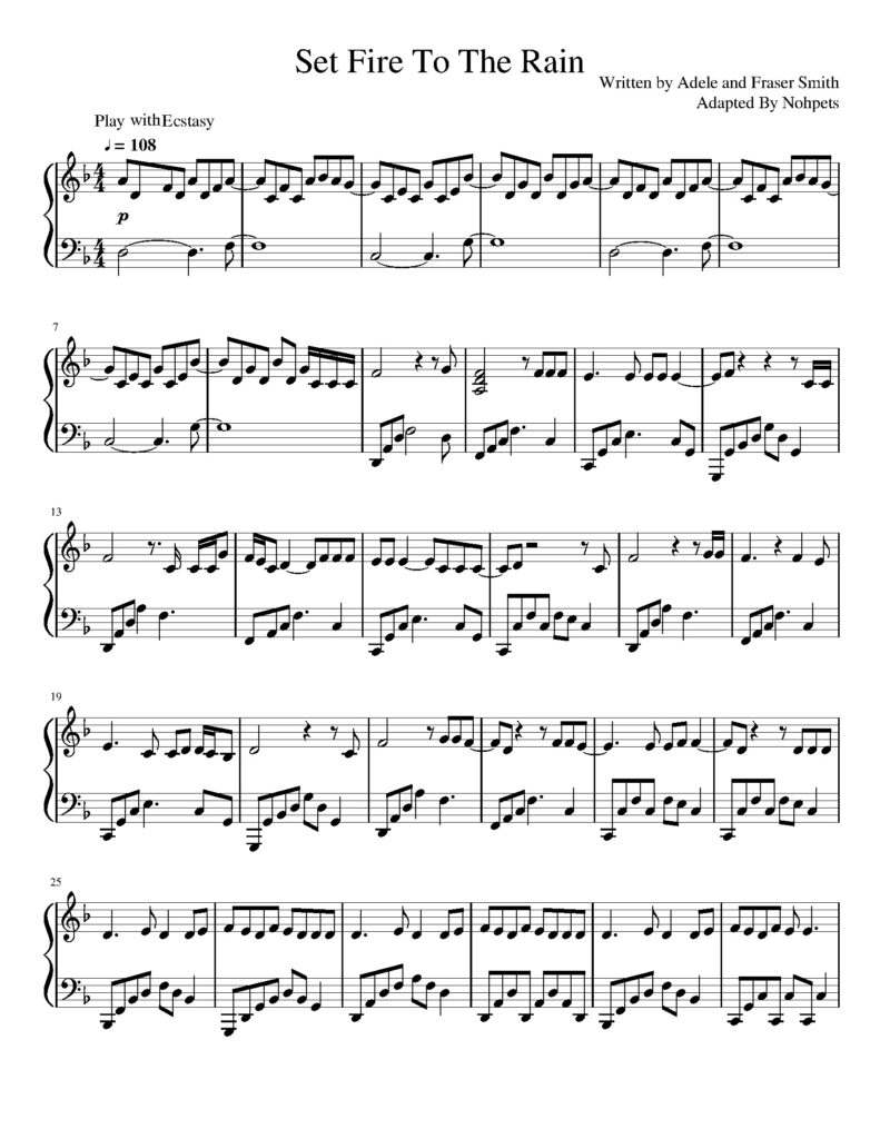 nuty na pianino do utworu set fire to the rain