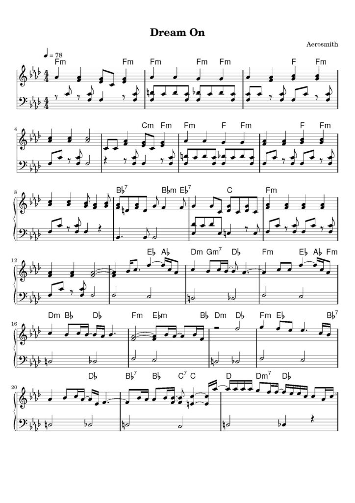 nuty na pianino do utworu dream on
