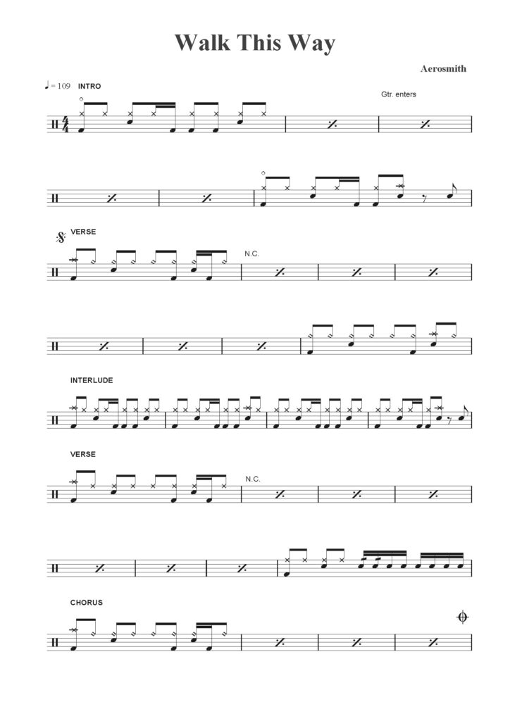 nuty na perkusję od utworu walk this way