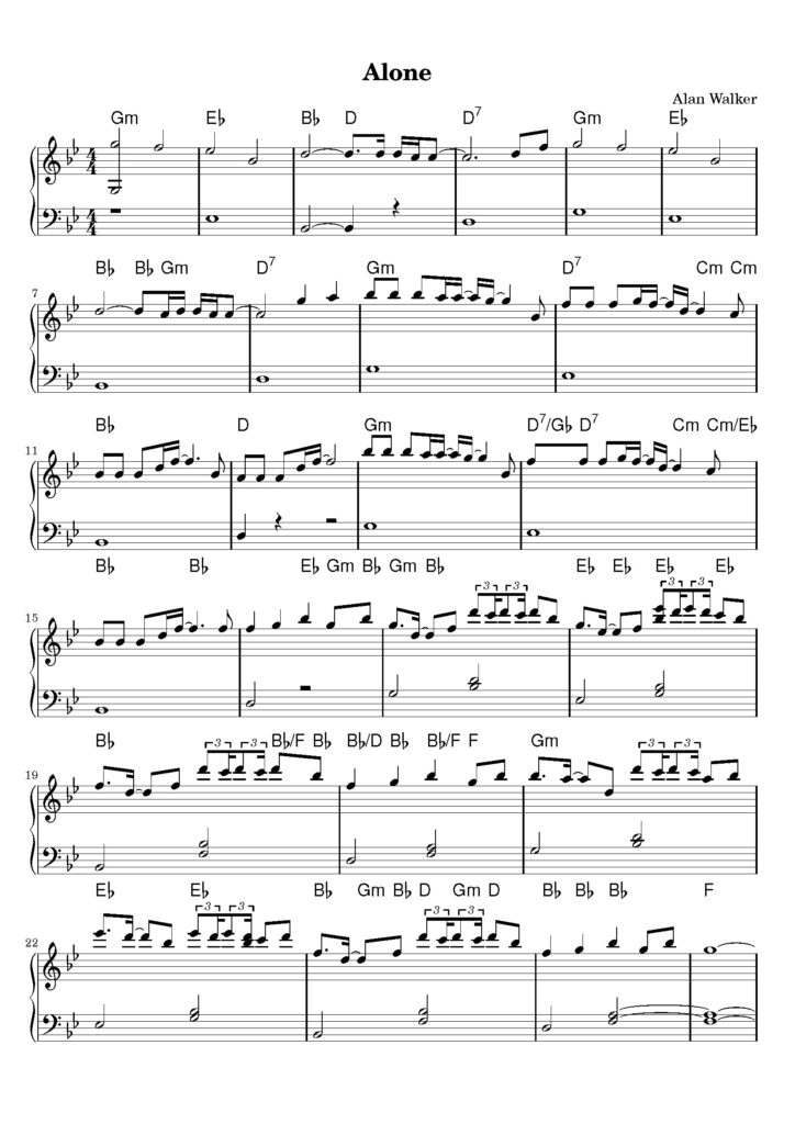 alone nuty na pianino