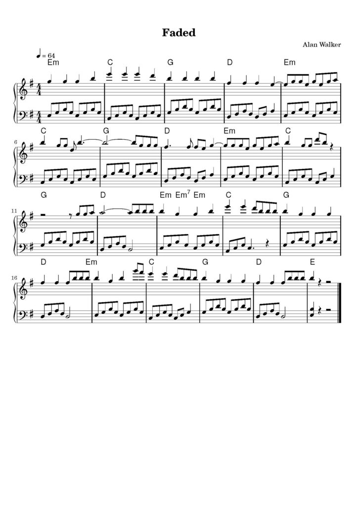 nuty na pianino do utworu faded