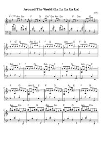 nuty na pianino do utworu around the world la la la la la