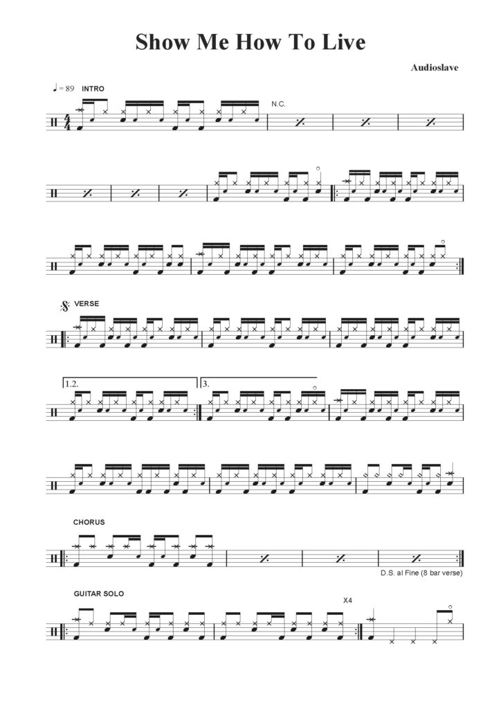 nuty na perkusję do utworu show me how to live