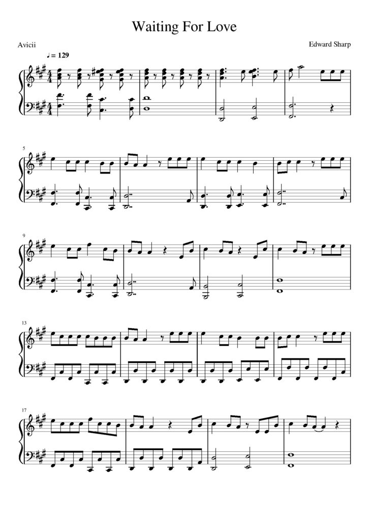 nuty na pianino do utworu waiting for love