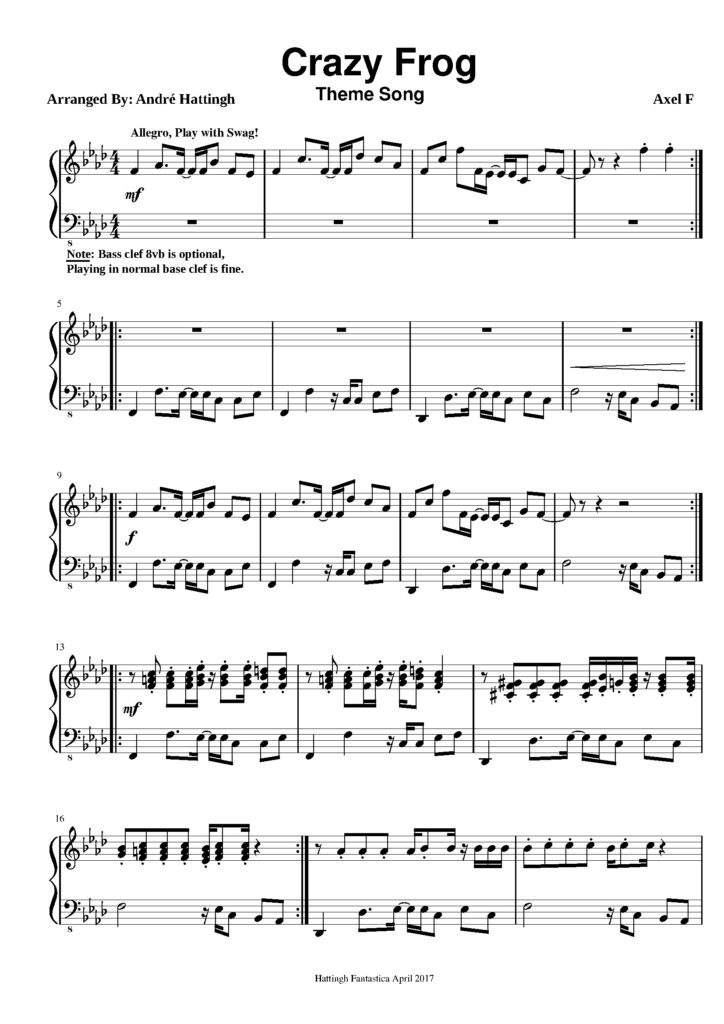 nuty na pianino do utworu crazy frog