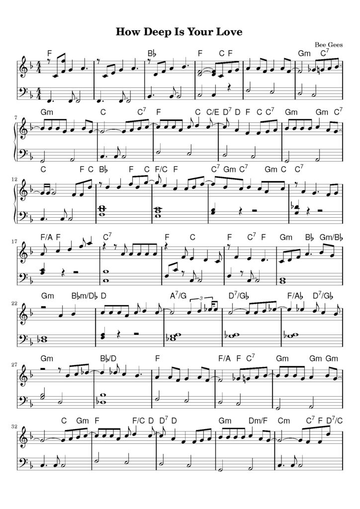nuty na pianino do utworu how deep is your love