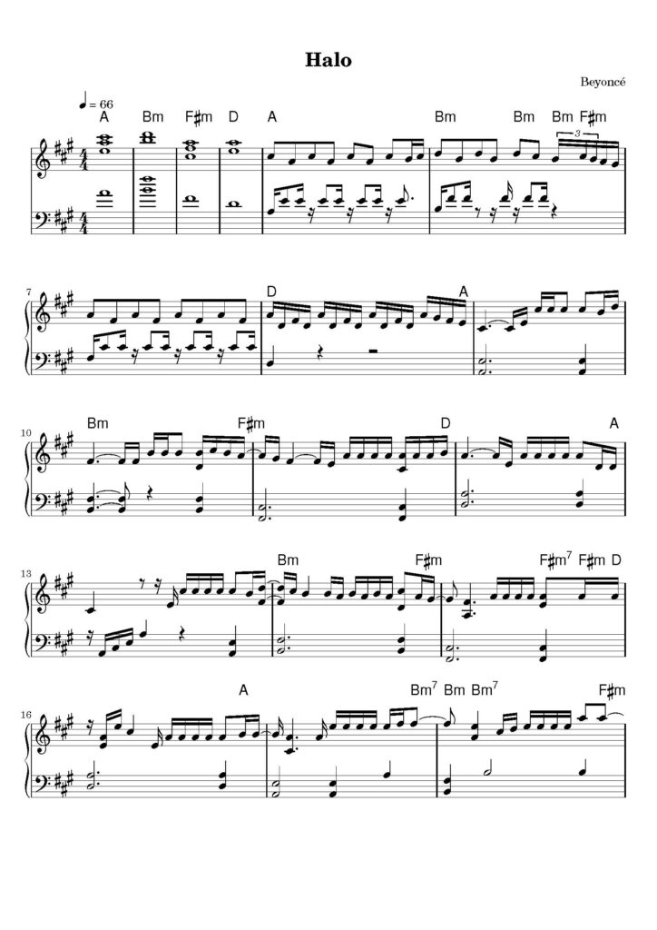 halo piano sheet music