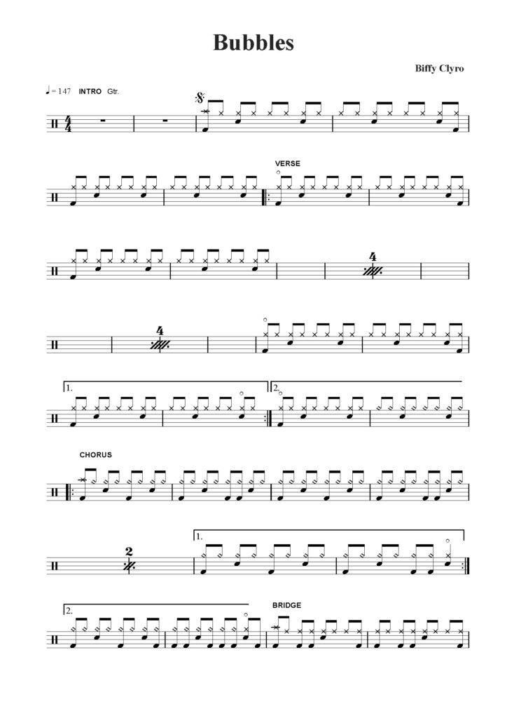 bubbles drum sheet music
