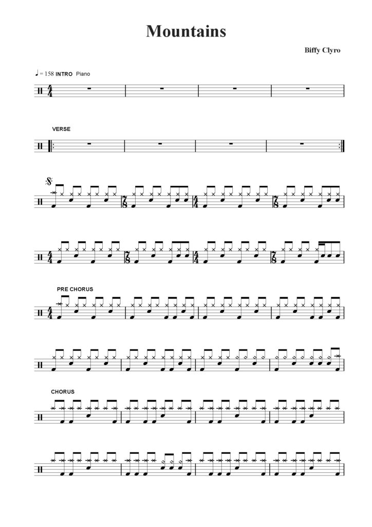 nuty na perkusję do utworu mountains
