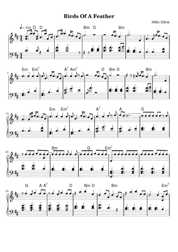 birds of a feather piano sheet music