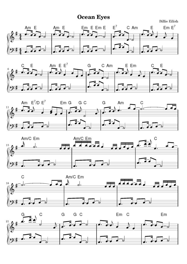 ocean eyes nuty na pianino