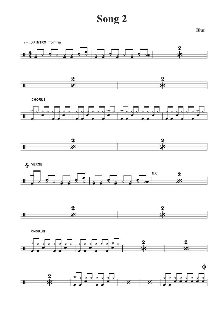 song 2 drum sheet music