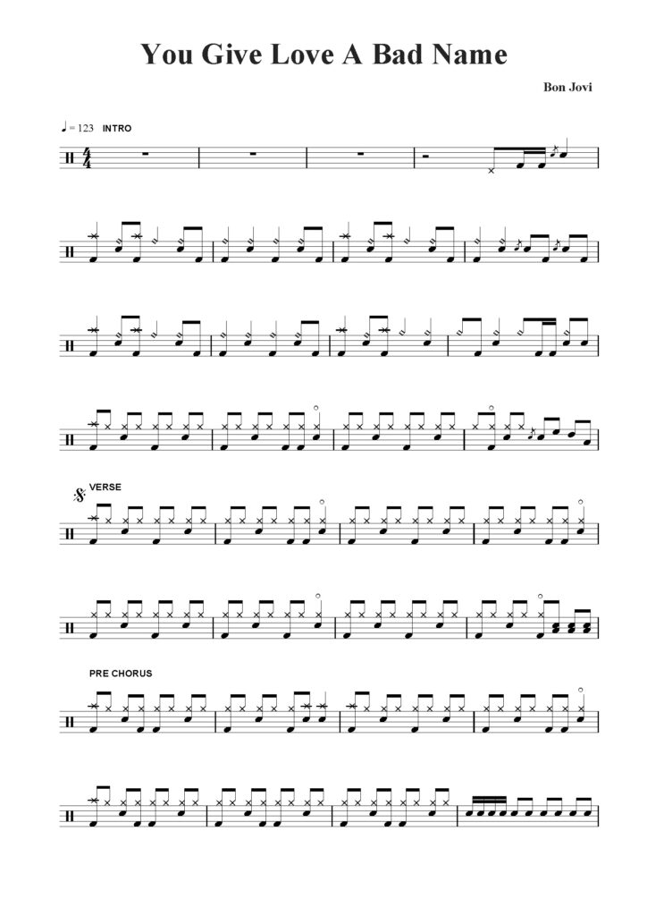 nuty na perkusję do utworu you give love a bad name