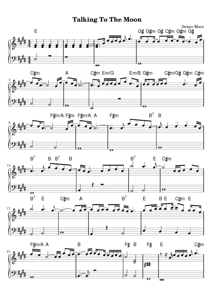 nuty na pianino do utworu talking to the moon