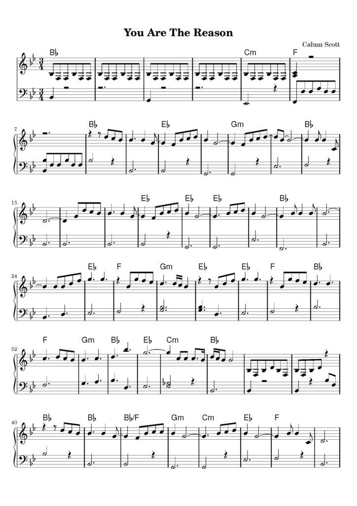 nuty na pianino do utworu you are the reason