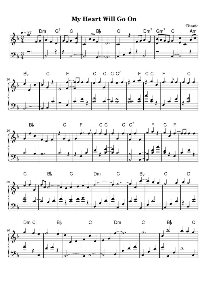 my heart will go on piano sheet music