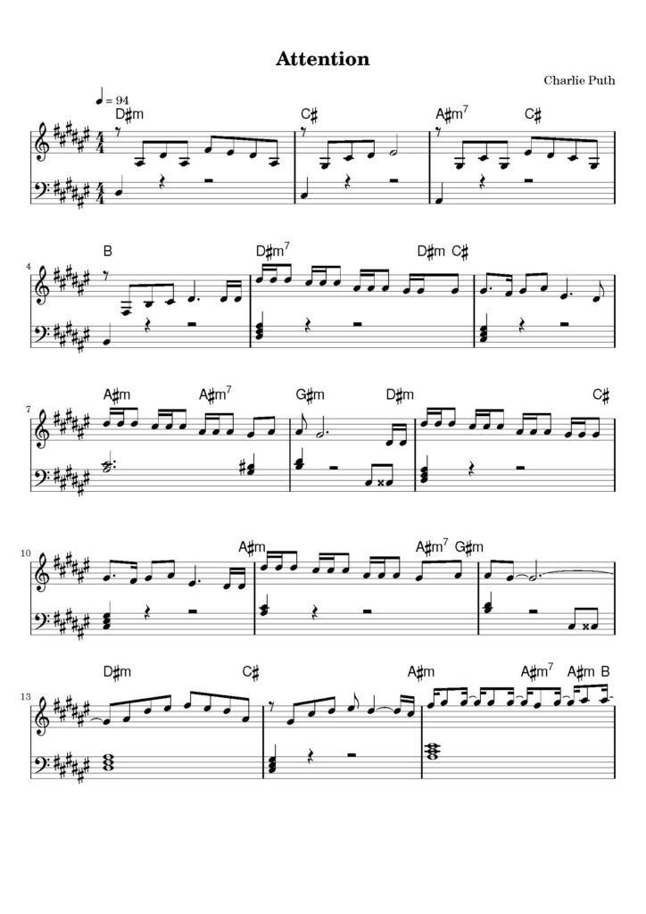 nuty na pianino do utworu attention