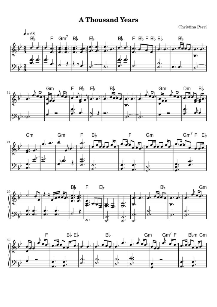 a thousand years piano sheet music