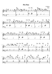 nuty na pianino do utworu fix you