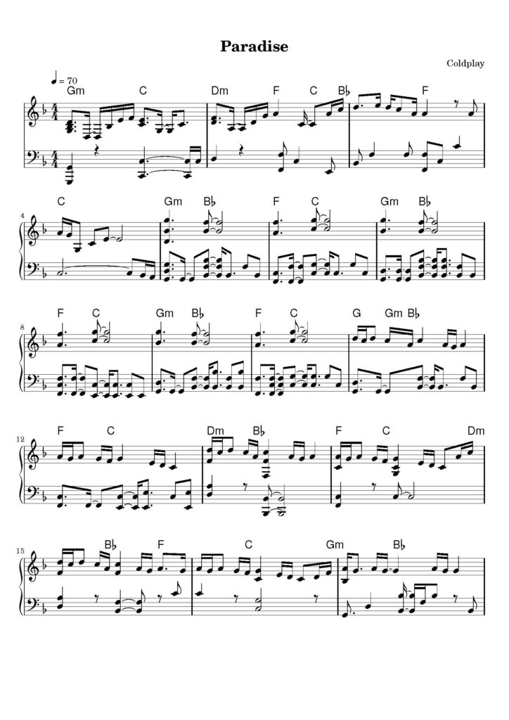 paradise piano sheet music