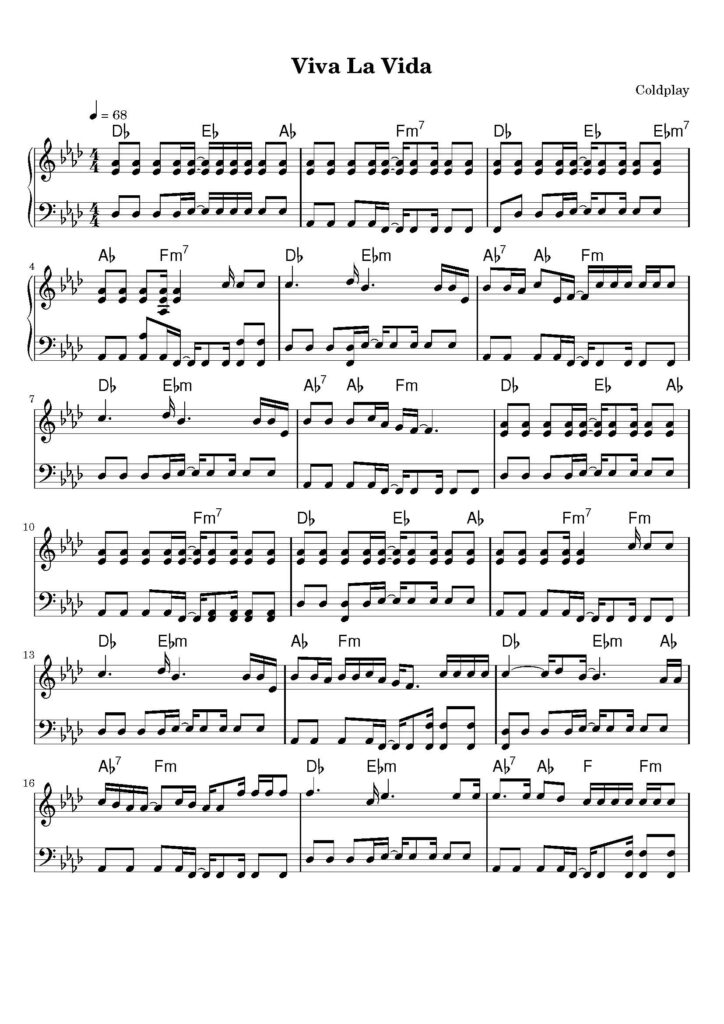 viva la vida piano sheet music
