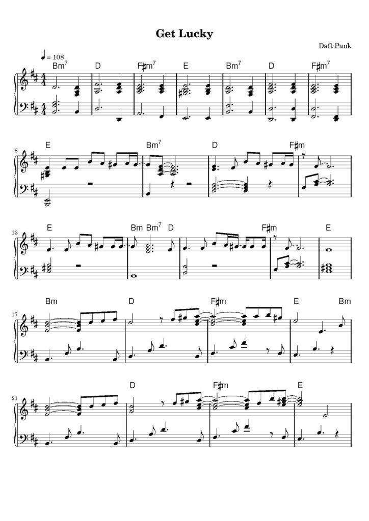 get lucky piano sheet music