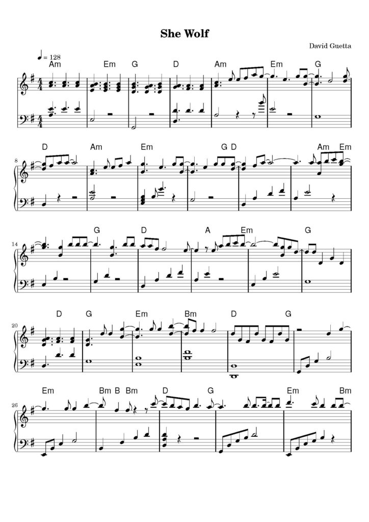 nuty na pianino do utworu she wolf
