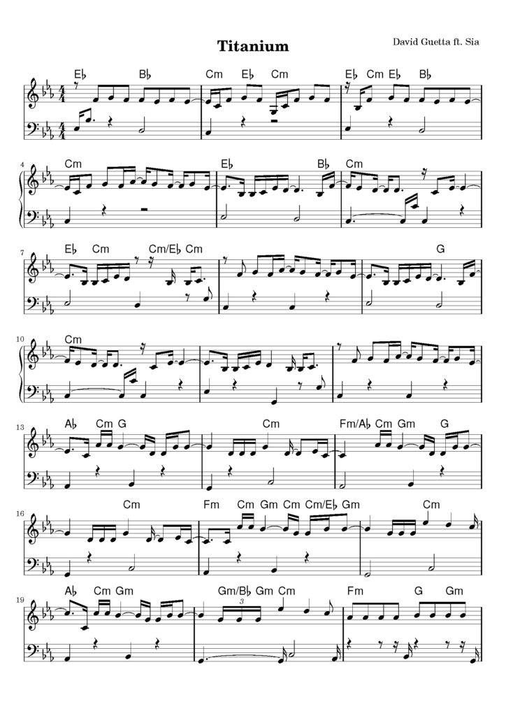 nuty na pianino do utworu titanium