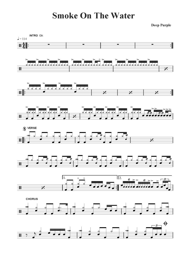 smoke on the water drum sheet music
