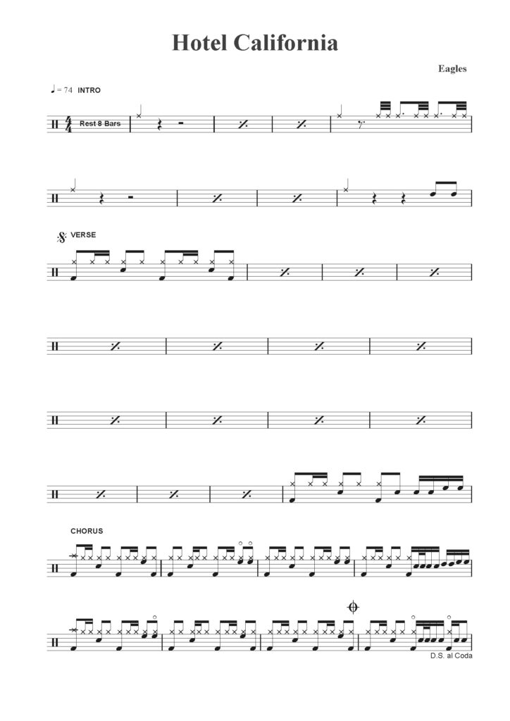 nuty na perkusję do utworu hotel california