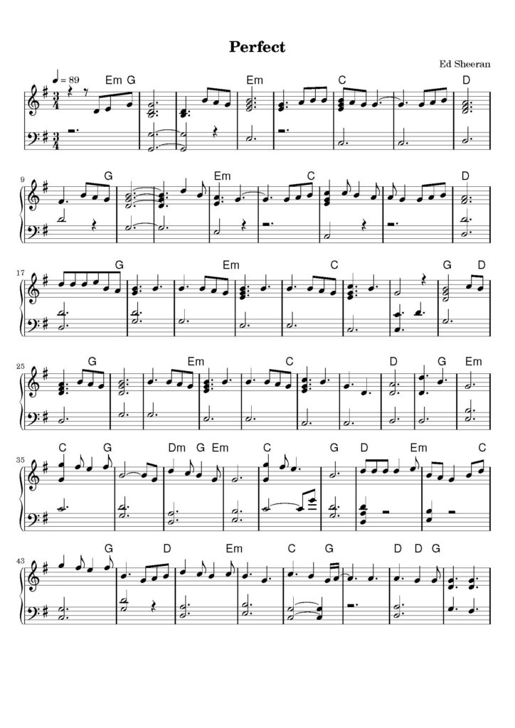 nuty na pianino do utworu perfect