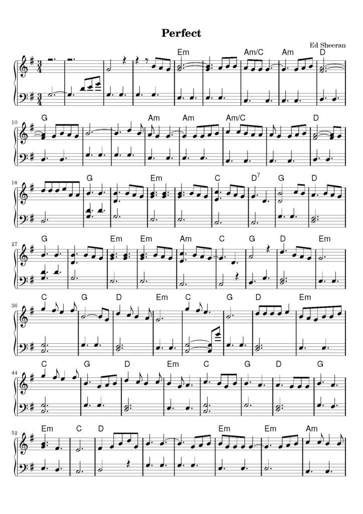 perfect piano sheet music