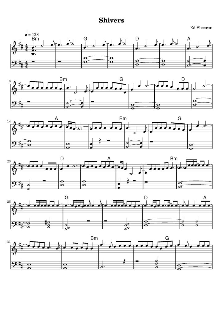 nuty na pianino do utworu shivers