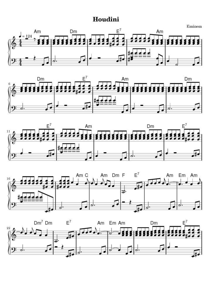 nuty na pianino do utworu houdini