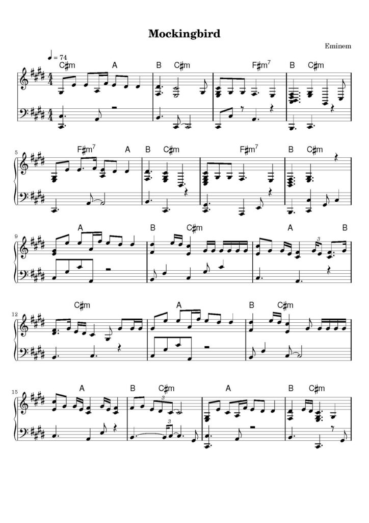 nuty na pianino do utworu mockingbird