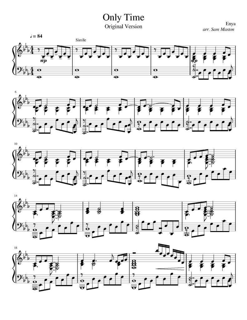 nuty na pianino do utworu only time