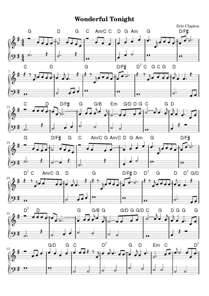 nuty na pianino do utworu wonderful tonight