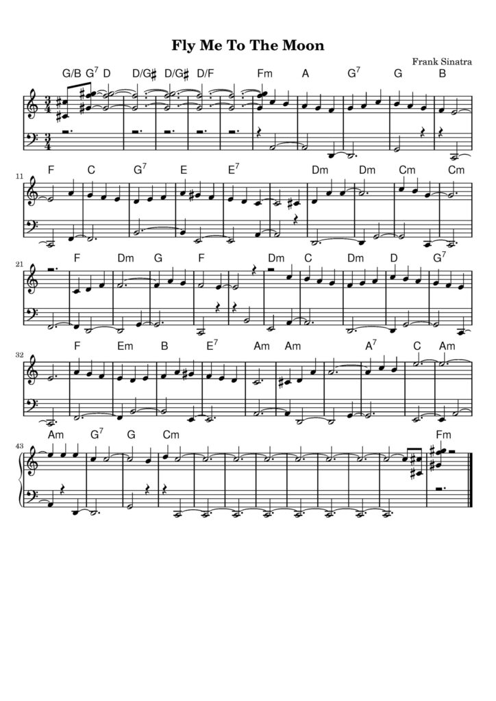 nuty na pianino do utworu fly me to the moon
