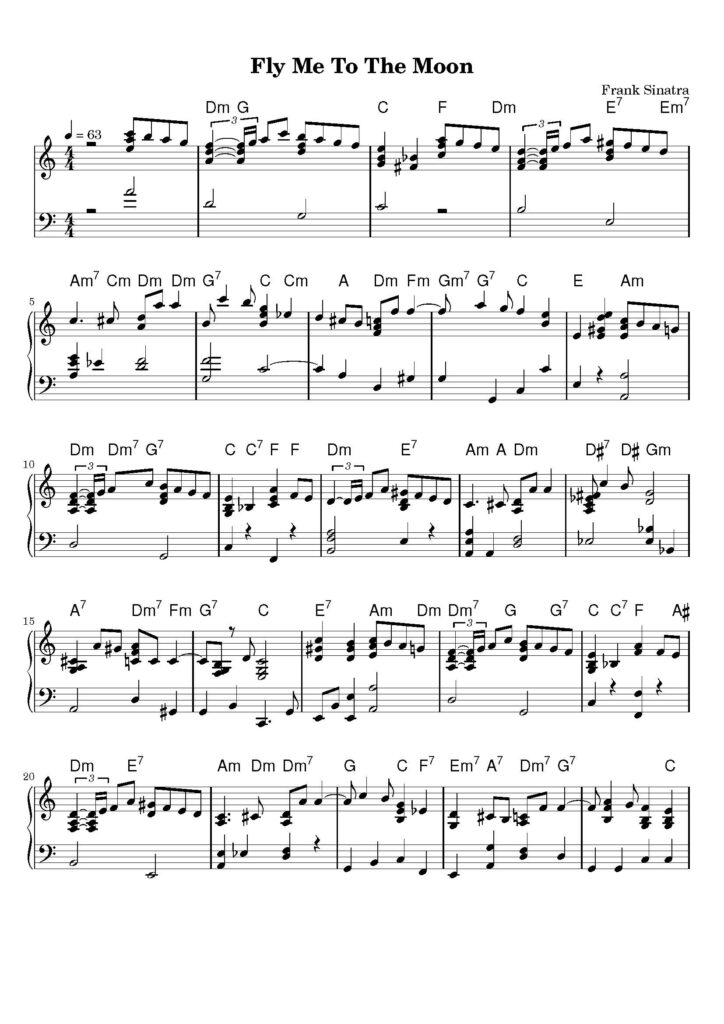 nuty na pianino do utworu fly me to the moon