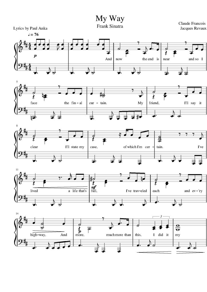 my way piano sheet music