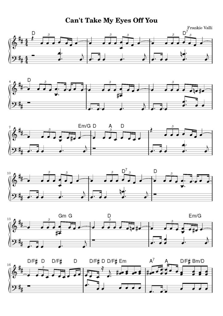 nuty na pianino do utworu can't take my eyes off you