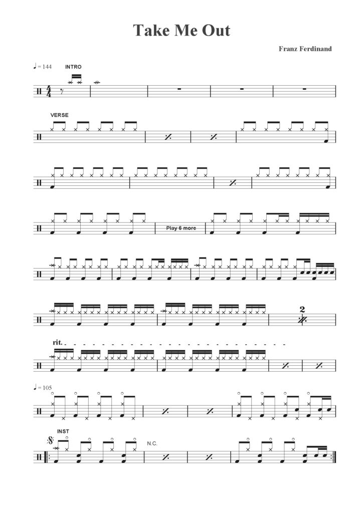 take me out drum sheet music