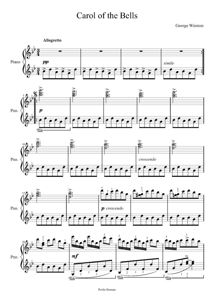 nuty na pianino do utworu carol of the bells
