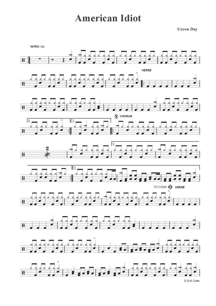 nuty na perkusję do utworu american idiot