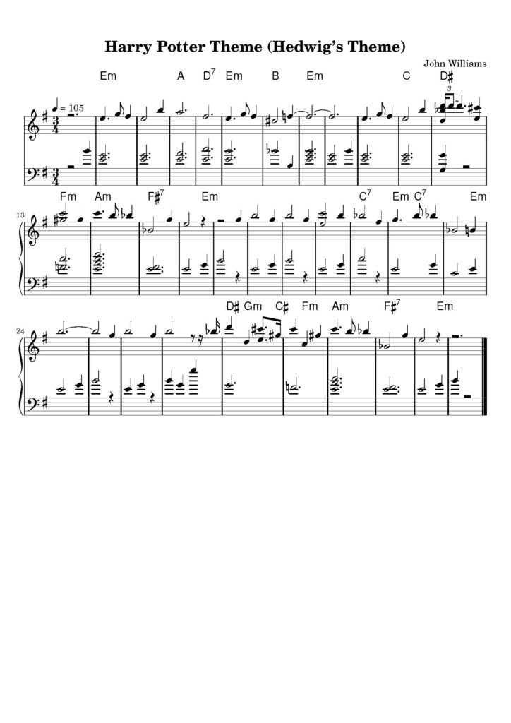 nuty na pianino do utworu harry potter theme