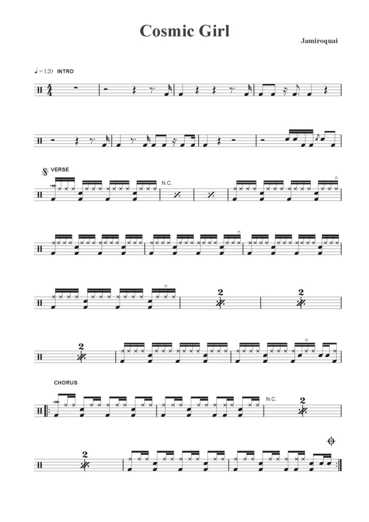 nuty na perkusję do utworu cosmic girl